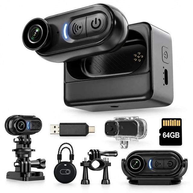 Main image of 4K Body Action Mini Camera - Thumb POV 64GB Cam with Audio & Video Recording, 6-Axis Image Stabilization - IPX7 Waterproof - Outdoor Indoor Hands-Free Wearable Cams for Cycling Travel Vlog Swim