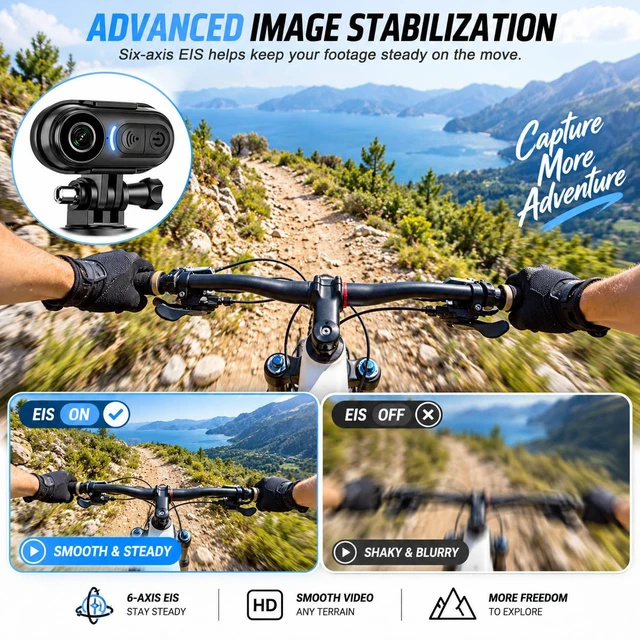 Alt view image 2 of 6 - 4K Body Action Mini Camera - Thumb POV 64GB Cam with Audio & Video Recording, 6-Axis Image Stabilization - IPX7 Waterproof - Outdoor Indoor Hands-Free Wearable Cams for Cycling Travel Vlog Swim