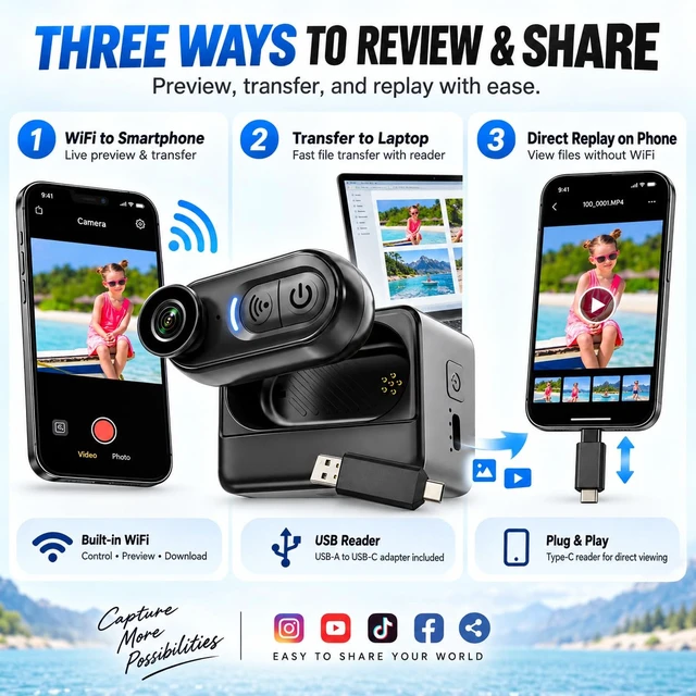 Alt view image 3 of 6 - 4K Body Action Mini Camera - Thumb POV 64GB Cam with Audio & Video Recording, 6-Axis Image Stabilization - IPX7 Waterproof - Outdoor Indoor Hands-Free Wearable Cams for Cycling Travel Vlog Swim