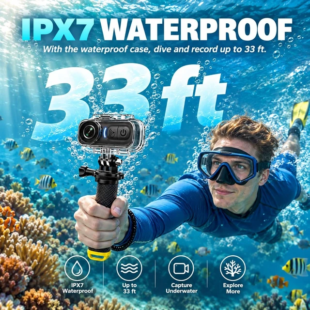 Alt view image 4 of 6 - 4K Body Action Mini Camera - Thumb POV 64GB Cam with Audio & Video Recording, 6-Axis Image Stabilization - IPX7 Waterproof - Outdoor Indoor Hands-Free Wearable Cams for Cycling Travel Vlog Swim