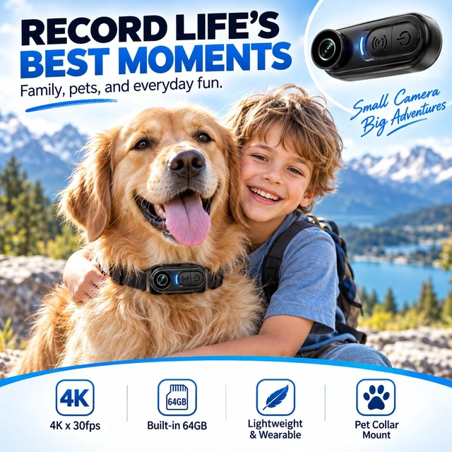 Alt view image 5 of 6 - 4K Body Action Mini Camera - Thumb POV 64GB Cam with Audio & Video Recording, 6-Axis Image Stabilization - IPX7 Waterproof - Outdoor Indoor Hands-Free Wearable Cams for Cycling Travel Vlog Swim