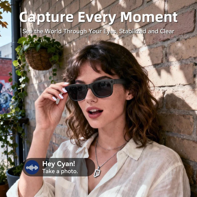 Alt view image 5 of 7 - AI Smart Glasses with HD Camera, BT Call, 8MP Anti-Shake Camera Glasses with 1080P Video Recording Dual Mic, Simultaneous Interpretation/GPT Identify Objects, Black Lens