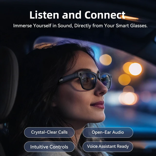 Alt view image 6 of 7 - AI Smart Glasses with HD Camera, BT Call, 8MP Anti-Shake Camera Glasses with 1080P Video Recording Dual Mic, Simultaneous Interpretation/GPT Identify Objects, Black Lens
