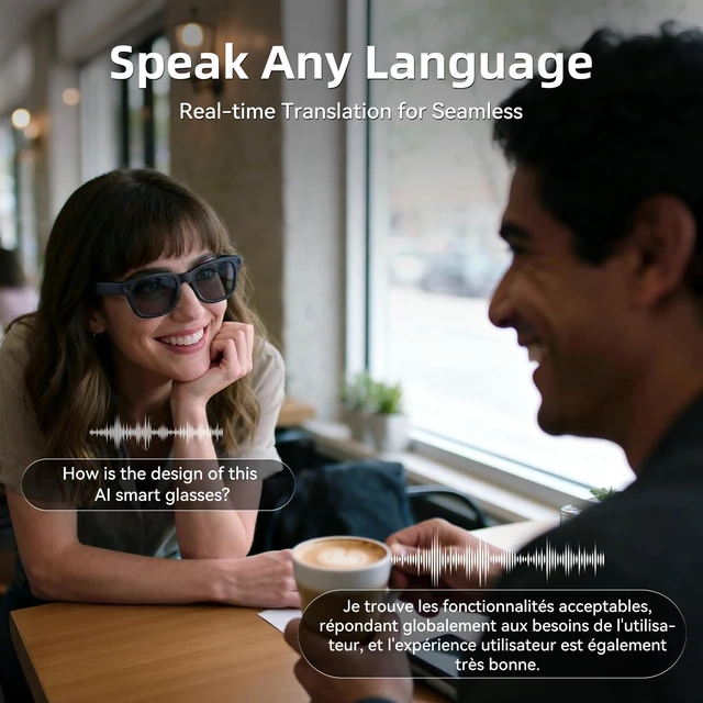 Alt view image 7 of 7 - AI Smart Glasses with HD Camera, BT Call, 8MP Anti-Shake Camera Glasses with 1080P Video Recording Dual Mic, Simultaneous Interpretation/GPT Identify Objects, Black Lens