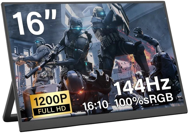 Main image of 16" 144Hz Portable Gaming Monitor,1920x1200P IPS FHD External Monitor, Dual Speakers USB-C HDMI Second Screen for Laptop PC Mac Phone Xbox PS4/5 Switch