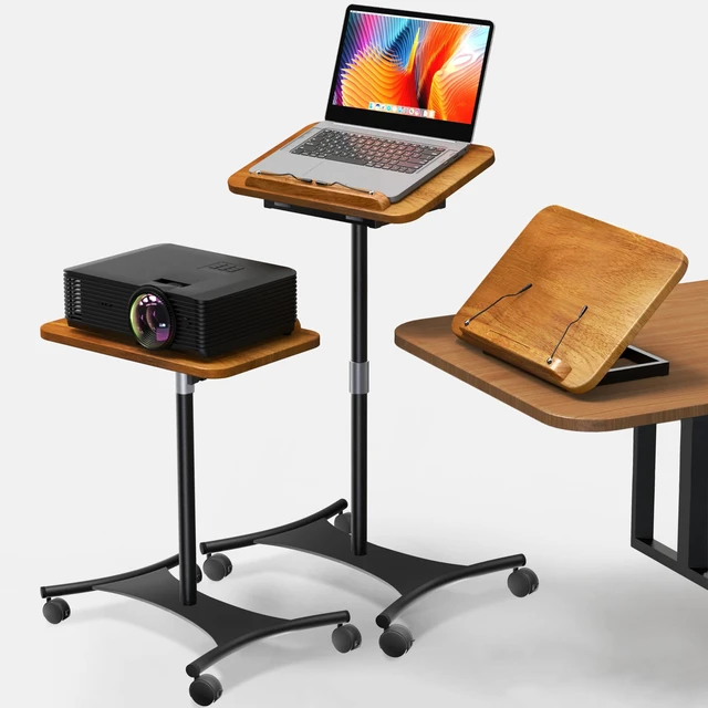 Main image of Laptop Floor Stand with Wheels - 2 in 1 Dual-use Floor & Desk Stand, Solid Wood and Height Adjustable from 16.5" to 51", Stable Small Standing Desk for Office, Home, Study