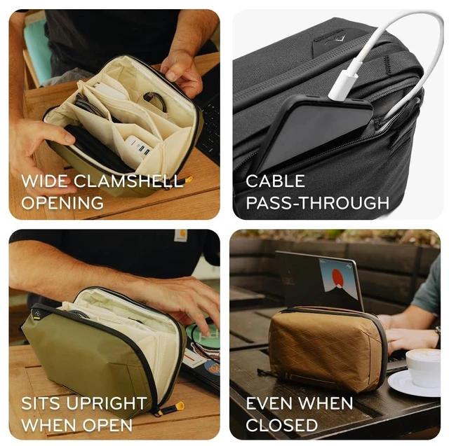 Alt view image 2 of 7 - Tech Pouch, Kelp, Electronics Organizer for Travel or Everyday Carry, Origami-Style Storage, Cable Pass-Through, Weatherproof Recycled Nylon, Gear Carry Bag for Men and Women