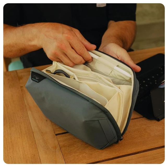 Alt view image 5 of 7 - Tech Pouch, Kelp, Electronics Organizer for Travel or Everyday Carry, Origami-Style Storage, Cable Pass-Through, Weatherproof Recycled Nylon, Gear Carry Bag for Men and Women