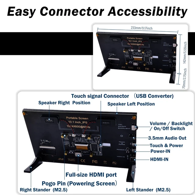 Alt view image 3 of 7 - 10.1 inch Capacitive Touchscreen for Raspberry Pi, HDMI Monitor IPS 1024X600 LCD Display with Dual-Speaker for Raspberry Pi 5/4B/3B+/3B/B+, with Mount Hole to Install Raspberry Pi Board