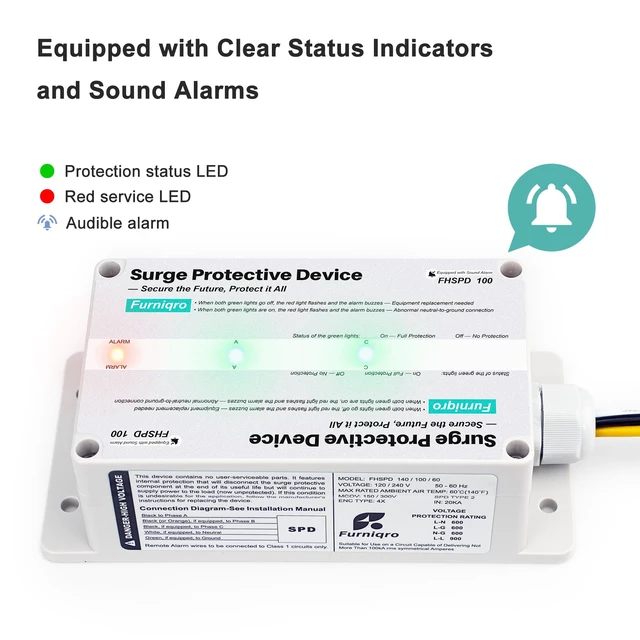 Alt view image 2 of 7 - FHSPD100 Whole House Surge Protector FS100 Surge Protector Whole House Surge Protection Device Rated for 100,000 Amps, Whole Home Surge Protector, Indoor/Outdoor Use, 120/240V