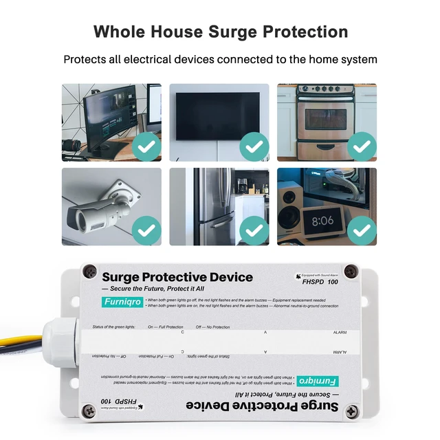 Alt view image 3 of 7 - FHSPD100 Whole House Surge Protector FS100 Surge Protector Whole House Surge Protection Device Rated for 100,000 Amps, Whole Home Surge Protector, Indoor/Outdoor Use, 120/240V