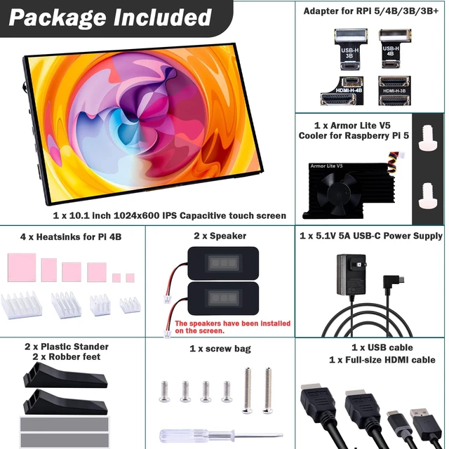 Alt view image 7 of 7 - 10.1 inch Capacitive Touchscreen for Raspberry Pi, HDMI Monitor IPS 1024X600 LCD Display with Dual-Speaker for Raspberry Pi 5/4B/3B+/3B/B+, with Mount Hole to Install Raspberry Pi Board