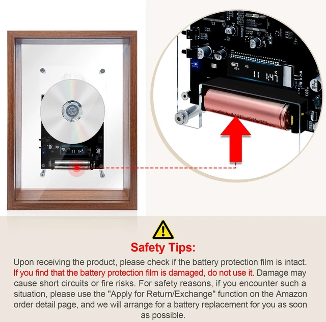 Alt view image 4 of 7 - Wood Frame CD Player for Wall or Desk, BT Transmitter, Rechargeable Wall Mounted CD Player, Bluetooth Rechargeable, Retro Wood Frame, Transparent Acrylic Disc, LED Display, Remote