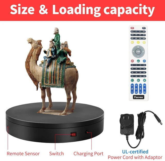 Alt view image 4 of 7 - Remote-Controlled Motorized Turntable,Motorized Rotating Display Stand,Speed-Adjustable Rotating Platform,Multi-Mode 360° Photography Turntable for 3D Scan,Photography,Showcase(13.8in/Black)