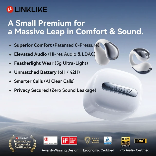 Alt view image 2 of 7 - Air Open Ear Clip-on EarbudsZero-Gravity Wearable TechSilver Ultra Comfortable Patented 0-Pressure Only 5g Certified Hi-Res LDAC 6H/42H Playtime Al Clear Calls No Sound Leakage
