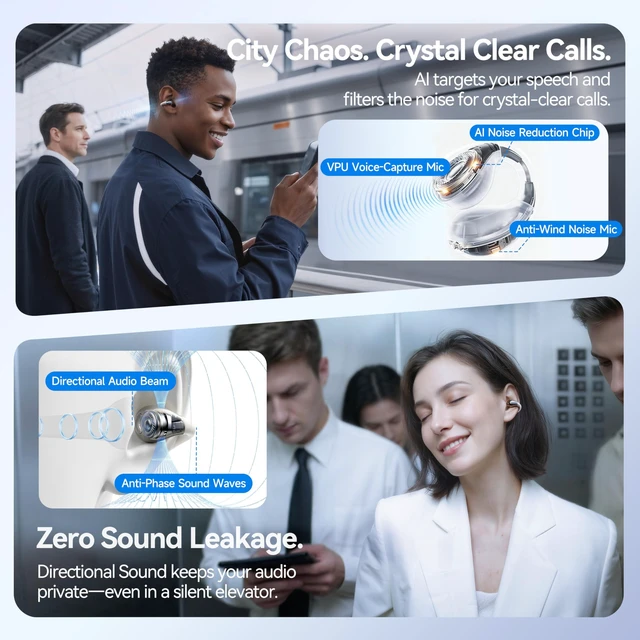 Alt view image 6 of 7 - Air Open Ear Clip-on EarbudsZero-Gravity Wearable TechSilver Ultra Comfortable Patented 0-Pressure Only 5g Certified Hi-Res LDAC 6H/42H Playtime Al Clear Calls No Sound Leakage