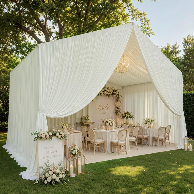 Main image of 20x20ft Ivory Ceiling Drapes for Wedding, 4 Panels 5×20ft Wrinkle-Free Silky Draping Fabric Ceiling Curtains for Tent Canopy Church Event Reception Stage Backdrop