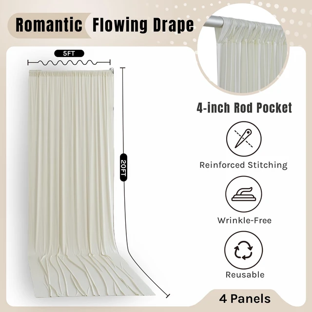 Alt view image 3 of 6 - 20x20ft Ivory Ceiling Drapes for Wedding, 4 Panels 5×20ft Wrinkle-Free Silky Draping Fabric Ceiling Curtains for Tent Canopy Church Event Reception Stage Backdrop
