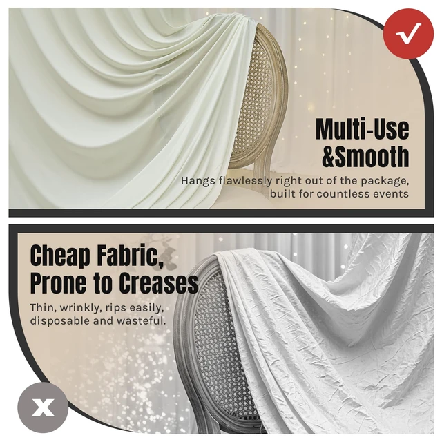 Alt view image 5 of 6 - 20x20ft Ivory Ceiling Drapes for Wedding, 4 Panels 5×20ft Wrinkle-Free Silky Draping Fabric Ceiling Curtains for Tent Canopy Church Event Reception Stage Backdrop