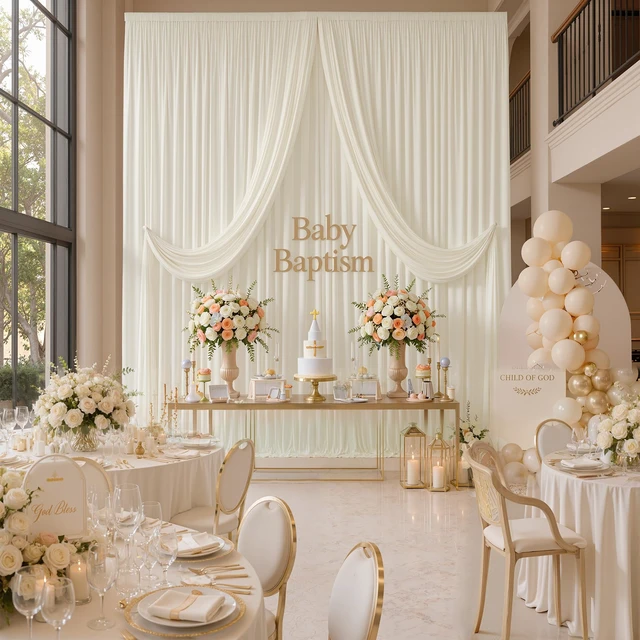 Alt view image 6 of 6 - 20x20ft Ivory Ceiling Drapes for Wedding, 4 Panels 5×20ft Wrinkle-Free Silky Draping Fabric Ceiling Curtains for Tent Canopy Church Event Reception Stage Backdrop