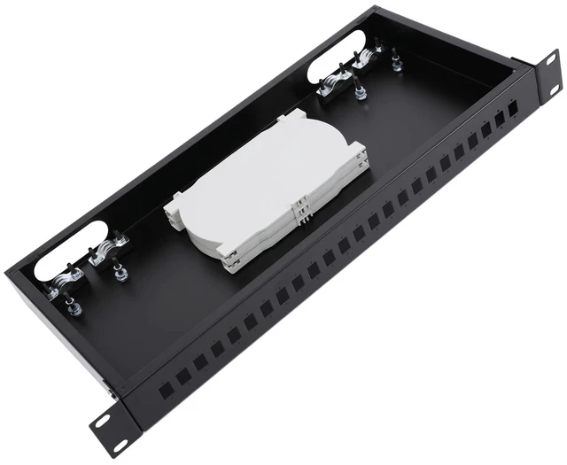 Main image of 1U 19 Rack Mount Fiber Optic Enclosure, LGX Compatible Loaded Patch Panel Fiber Distribution Box for Rack Cabinet, Includes 2PCS Splice Trays, Maximum Capacity 48 Fibers