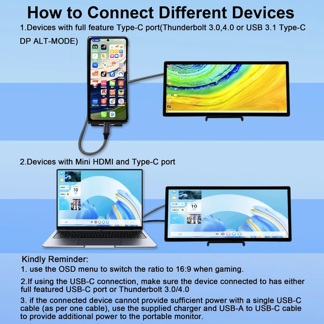 Alt view image 4 of 7 - 12.3 Inch Touchscreen Monitor, FHD IPS 1920x720 Stretched Bar LCD Touch Display, Travel Portable Touch Screen Secondary Display for Computer Windows macOS Aida64 GPU CPU RAM Monitoring
