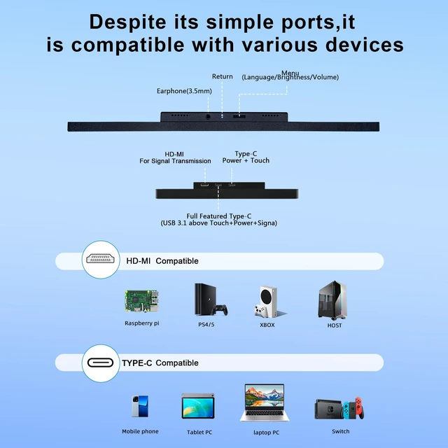 Alt view image 3 of 7 - 12.3 Inch Touchscreen Monitor, FHD IPS 1920x720 Stretched Bar LCD Touch Display, Travel Portable Touch Screen Secondary Display for Computer Windows macOS Aida64 GPU CPU RAM Monitoring