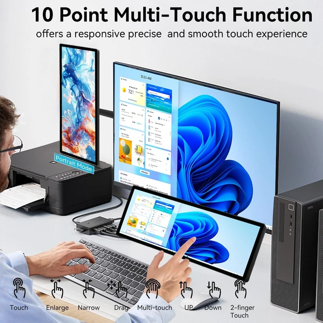 Alt view image 2 of 7 - 12.3 Inch Touchscreen Monitor, FHD IPS 1920x720 Stretched Bar LCD Touch Display, Travel Portable Touch Screen Secondary Display for Computer Windows macOS Aida64 GPU CPU RAM Monitoring