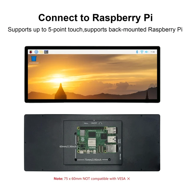 Alt view image 5 of 7 - 12.3 Inch Touchscreen Monitor, FHD IPS 1920x720 Stretched Bar LCD Touch Display, Travel Portable Touch Screen Secondary Display for Computer Windows macOS Aida64 GPU CPU RAM Monitoring