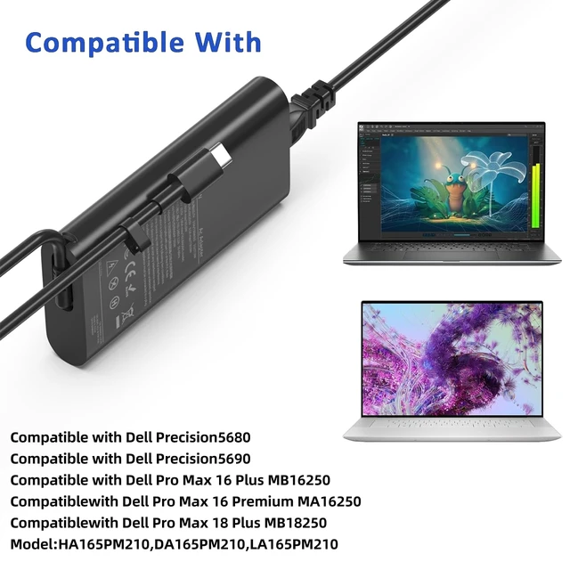 Alt view image 7 of 7 - 165W Gan USB C Charger Replacement for Dell Precison 5690 Compatible with Dell Precision 5680 3581 3580,Latitude 7640 7340 5540 Pro Rugged Laptop DA165PM210,LA165PM210,HA165PM210