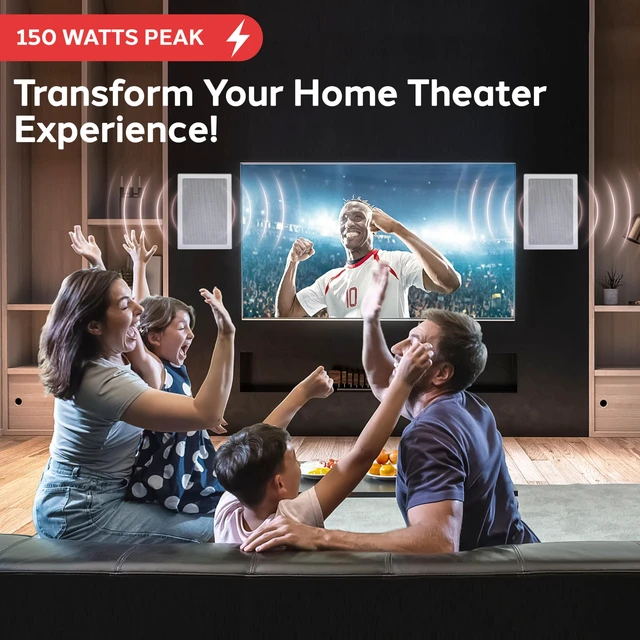 Alt view image 3 of 7 - 150 Watts 5.25'' In-Wall / In-Ceiling Stereo Speakers - 2-Way Flush Mount Stereo Sound Speakers 5-1/4'' Midbass Speaker - White (Pair)