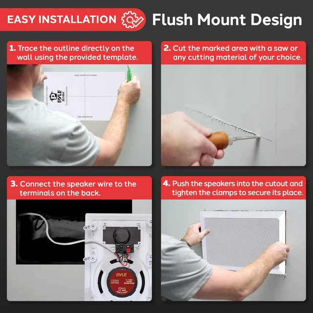Alt view image 4 of 7 - 150 Watts 5.25'' In-Wall / In-Ceiling Stereo Speakers - 2-Way Flush Mount Stereo Sound Speakers 5-1/4'' Midbass Speaker - White (Pair)