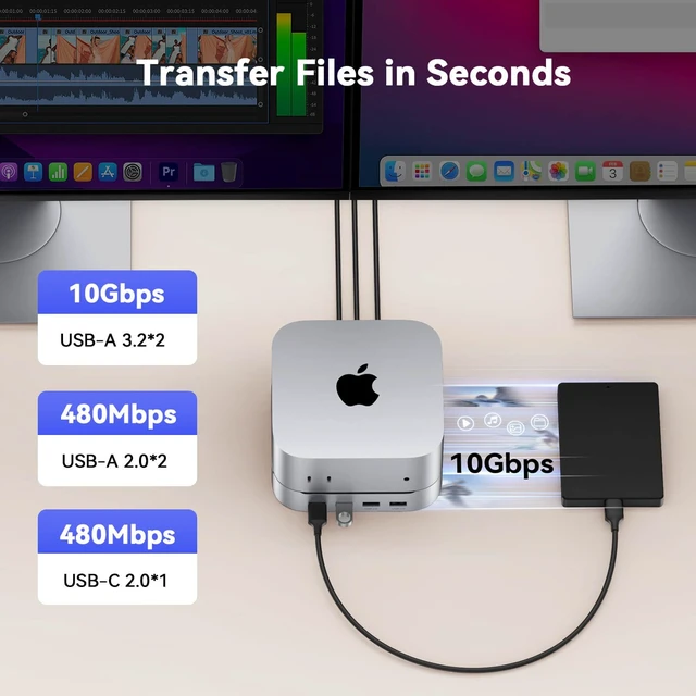 Alt view image 6 of 7 - Mac mini M6, M5 Pro, M4 Dock with 8TB M.2 NVMe SSD Enclosure 13-in-1 Mac mini Dock, Max Triple Display, 4K@144Hz DP, 4K@60Hz HDMI, 10Gbps USB, SD/microSD, One-Touch Power Button, Audio