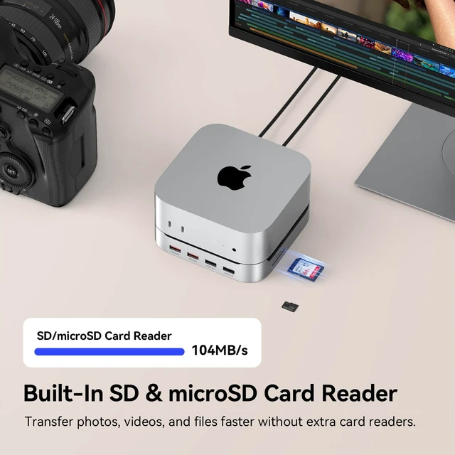 Alt view image 7 of 7 - Mac mini M6, M5 Pro, M4 Dock with 8TB M.2 NVMe SSD Enclosure 13-in-1 Mac mini Dock, Max Triple Display, 4K@144Hz DP, 4K@60Hz HDMI, 10Gbps USB, SD/microSD, One-Touch Power Button, Audio