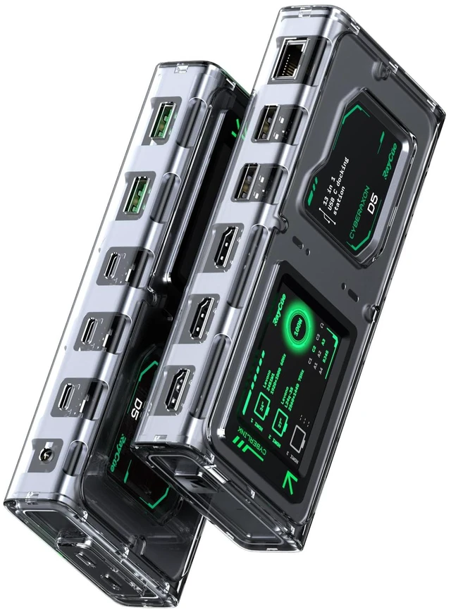 Main image of CyberAxon D5 13-in-1 Laptop Docking Station Dock - USB C Docking Station with 2.4" Touchscreen, 3X HDMI (4K@60Hz), 100W PD, 10Gbps USB-C, Ethernet, for Mac/Windows/iPad