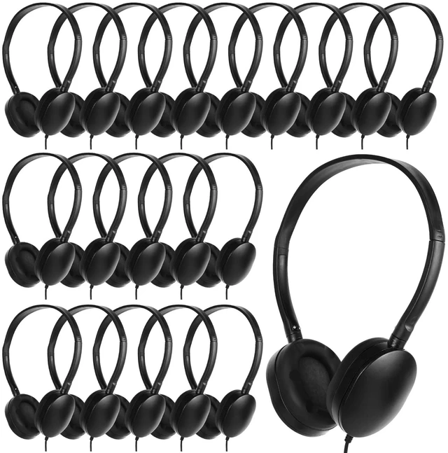 Main image of Kids Headphones Bulk 30 Pack for Classroom School Wholesale Wired Earphones Class Set for Students Teens Children and Adult (Black Color)