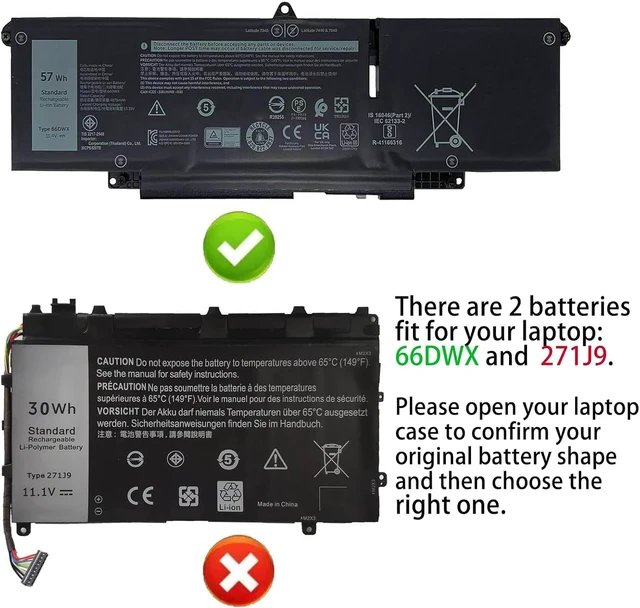 Alt view image 5 of 6 - 66DWX Laptop Battery Compatible with Dell Latitude 7340 7350 7440 7450 7640 7650 Series Notebook 086D0Y 86D0Y 00HYH8 0HYH8 11.4V 57Wh 4878mAh