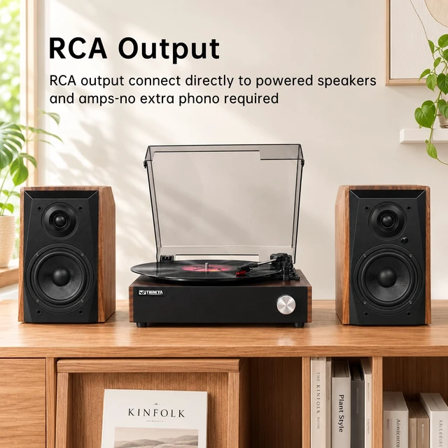 Alt view image 5 of 7 - Vinyl Record Player, BluetoothTurntable, Built-in Stereo Speakers 3-Speed Belt-Drive Record Player with Auto-Stop, RCA Output, Retro Brown Vinyl Player for Beginners & Gift