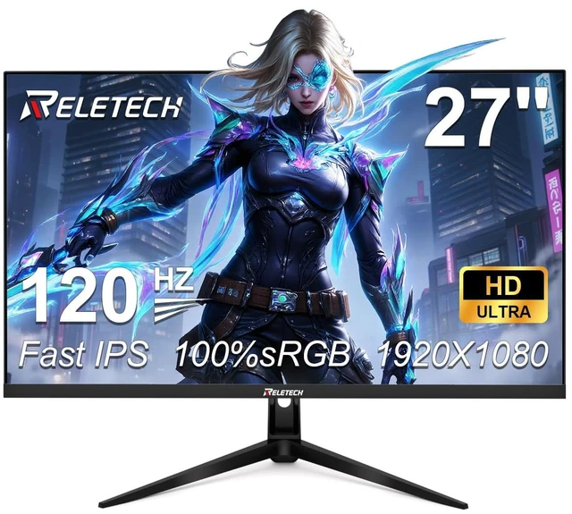 Main image of 27 Inch 120Hz Monitor, FHD 1080P, Fast-IPS, AMD FreeSync, 100% sRGB, Low Blue Light Eye Care, 3-Side Borderless Frameless, HDMI VGA Ports, 100x100mm VESA Mount for Gaming & Office (R27 Velo)
