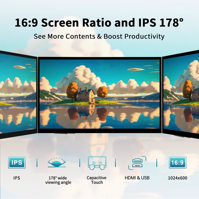 Alt view image 2 of 7 - Raspberry Pi Touchscreen,10 Inch Monitor HDMI,1024×600 Mini Monitor,16:9 IPS Screen Small Portable Display for Raspberry Pi 400/4/3/2/Zero/B/B+ Jetson Nano Win11/10/8/7