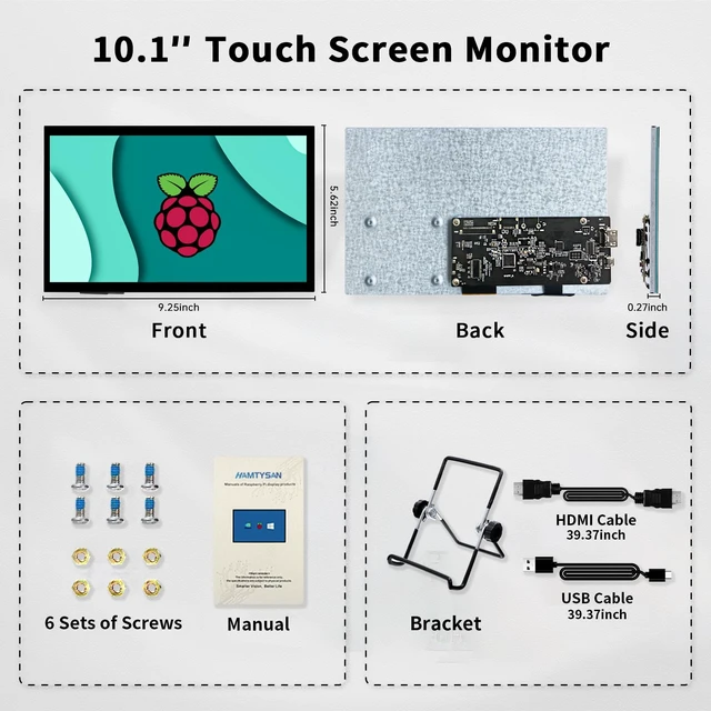 Alt view image 6 of 7 - Raspberry Pi Touchscreen,10 Inch Monitor HDMI,1024×600 Mini Monitor,16:9 IPS Screen Small Portable Display for Raspberry Pi 400/4/3/2/Zero/B/B+ Jetson Nano Win11/10/8/7