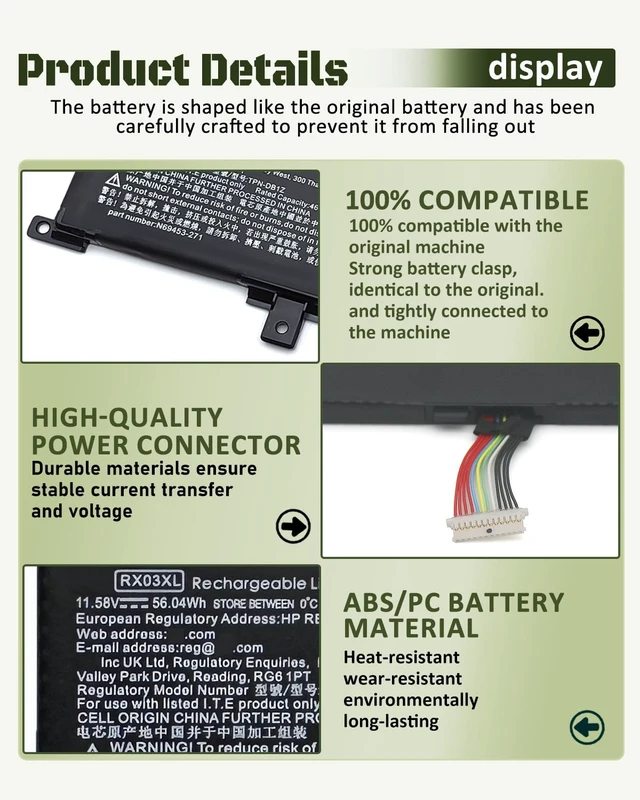Alt view image 4 of 6 - 56.04Wh RX03XL N70706-005 Battery for HP EliteBook 640 645 630 660 G11 & ProBook 440 445 460 465 G11 Series NotebookCompatible with N78704-005 HSTNN-WB0H TPN-DB1Z - 11.58V 4646mAh Replacement