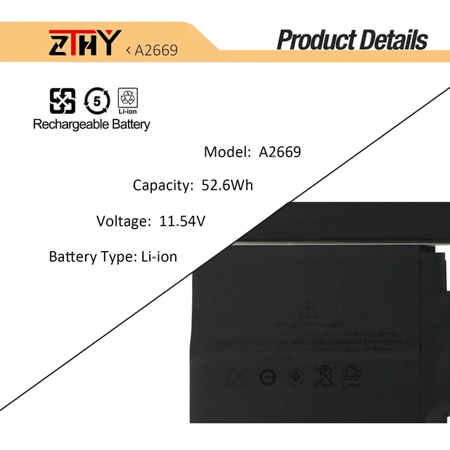 Alt view image 2 of 7 - A2669 A2681 Laptop Battery Replacement for MacBook AIR 13" M2 2022 A2681 661-26150 MLY23LL/A MLXX3LL/A MLXW3LL/A MLXY3LL/A MLY03LL/A MLY43LL/A MLY33LL/A MLY13LL/A Series 11.54V 52.6Wh