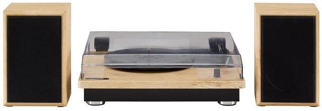 Alt view image 3 of 7 - CR6043A-NA Brio Record Player with Speakers, Natural 3-Speed Turntable, Bluetooth In, Matching External Full-Range Stereo Speakers 32W Peak, Aux Input, RCA Output