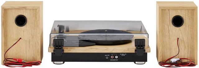 Alt view image 5 of 7 - CR6043A-NA Brio Record Player with Speakers, Natural 3-Speed Turntable, Bluetooth In, Matching External Full-Range Stereo Speakers 32W Peak, Aux Input, RCA Output