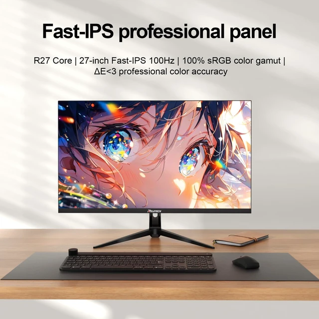 Alt view image 2 of 7 - 27 Inch FHD 100Hz Gaming Monitor, Fast IPS, R27 Core FreeSync Support, 100%sRGB, Eye Care, Frameless, Borderless Design, HDMI & VGA Ports VESA Mountable
