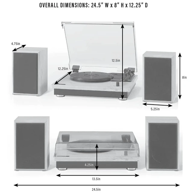 Alt view image 7 of 7 - CR6043A-NA Brio Record Player with Speakers, Natural 3-Speed Turntable, Bluetooth In, Matching External Full-Range Stereo Speakers 32W Peak, Aux Input, RCA Output