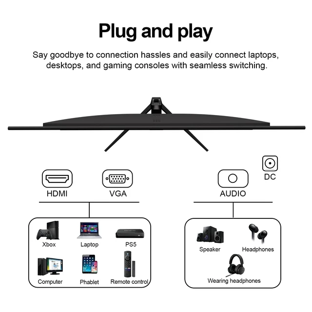 Alt view image 7 of 7 - 27 Inch FHD 100Hz Gaming Monitor, Fast IPS, R27 Core FreeSync Support, 100%sRGB, Eye Care, Frameless, Borderless Design, HDMI & VGA Ports VESA Mountable