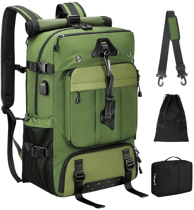 Main image of Travel Backpack for Men,40L Carry On Backpack Fits 16" Laptop 3 in 1 Luggage Duffle Bag with USB Charging Port, Shoe Compartment,for Weekend Getaway, Overnight Trip,Green