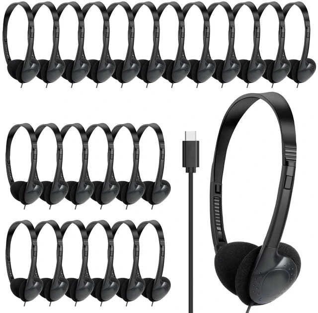 Main image of USB C Headphones Bulk 30 Pack for Classroom School Kids,USB Type C Headphones Class set for Student Children Compatible with Pad Smartphones Tablet Chromebooks Laptops Testing (Black)